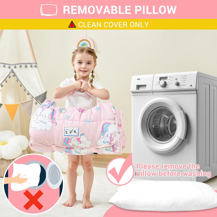 Toddler Nap Mat with Pillow and Blanket, Extra Large Rolled Napping Mats,Slumber Bags for Boys Girls,Kids Sleeping Bag for Daycare, Preschool Travel Camping