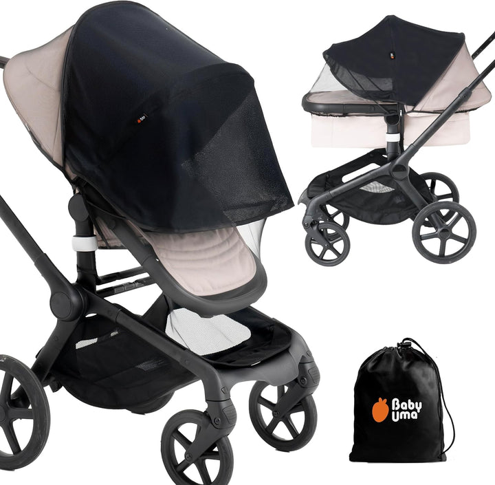 Baby Mosquito Net for Stroller - Universal Stroller Mosquito Net Cover, Breathable & Tear-Resistant 3D Mesh Insect Netting with Zip-Up Window (+ Travel Bag)