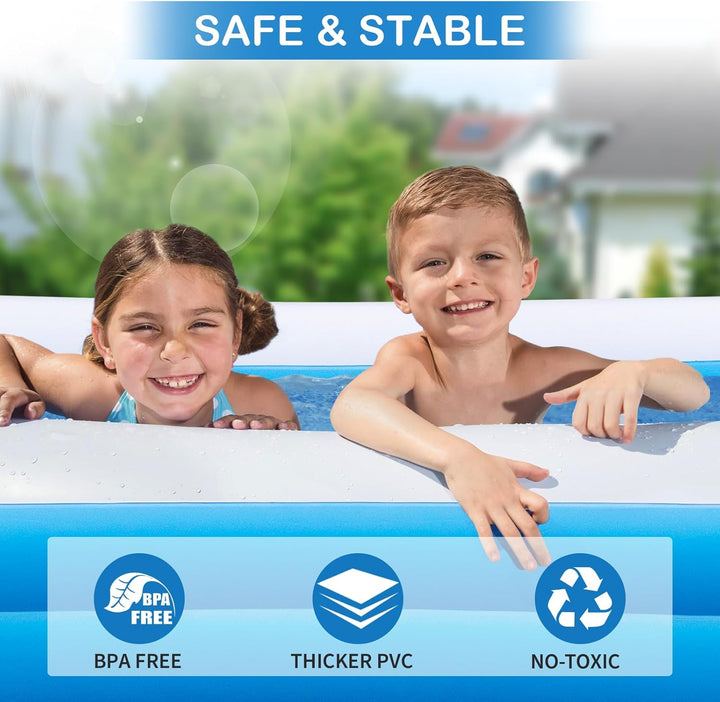 Large Inflatable Pool with Air Pump, 158" X 74" X 22" Blow-Up Pool for Kids, Family, Adults, Inflatable Swimming Pool for Backyard, Outdoor, Garden, Summer Water Party