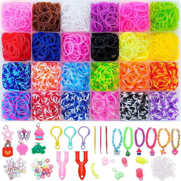 24 Colors Rubber Band Bracelet Kit, Rubberband Bracelet Making Kit for Kids Ages 6+