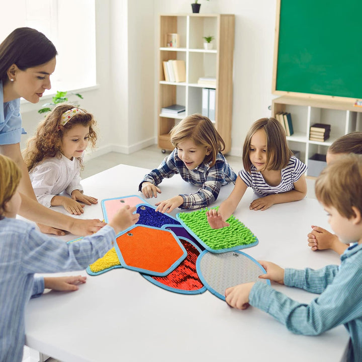 8 Set Mini Sensory Mats Assorted Textured Play Mats Sensory Floor Tiles Educational Tactile Toys for Activity(8.7 Inch,Irregular)