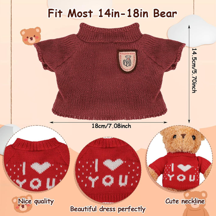 10 Pcs Bear Clothes Tee Doll Clothes Bear Hoodie Sweater Fit 14-18 Inches Bears Include Cute Clothes Glasses Hat Kawaii Plush Doll Clothes DIY Bear Toy