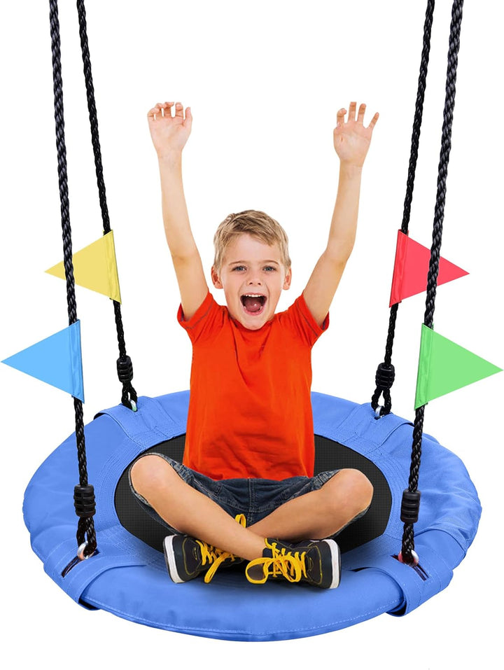 24 Inch Children Tree Swing, Outdoor Small Saucer Swing Platform Swing for Kid, round Flying Swing Wirh Adjustable Hanging Ropes for Backyard, 220Lb Weight Capacity Great for 1-2 Kids