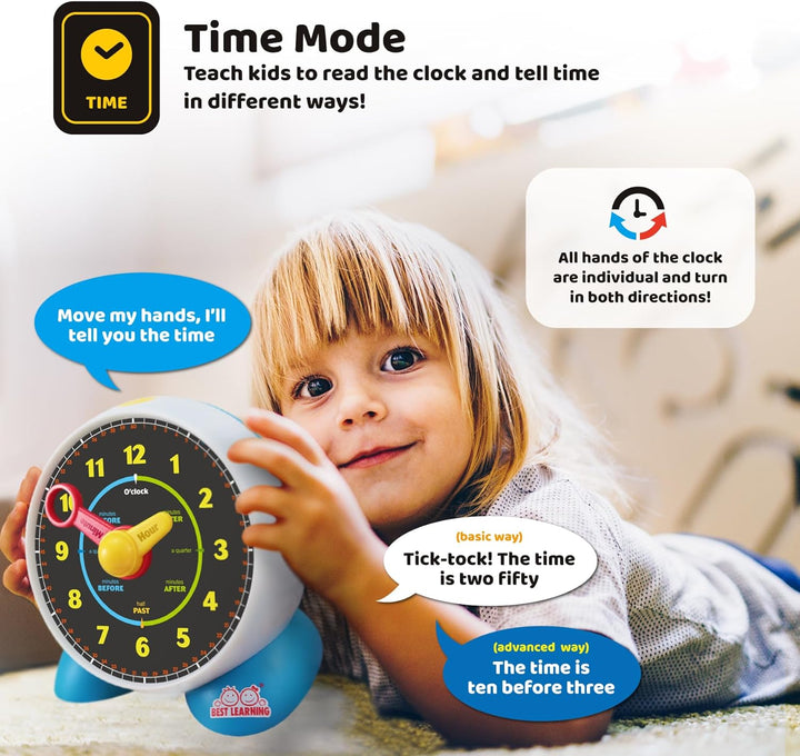 Learning Clock - Educational Talking Learn to Tell Time Teaching Toy with Quiz and Music Sleep Mode - Toddlers & Kids Ages 3, 4, 5, 6 Years Old Boy and Girl Birthday Present