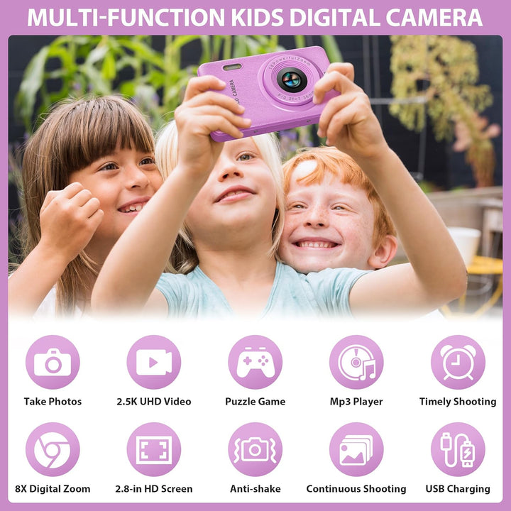 Kids Camera Toys for Boys Girls,Digital Video Camera Toys for Kids with MP3 Music Player and 32GB SD Card,Ideas Birthday Gifts for 4 5 6 7 8 9 10+ Years Old Little Girls and Boys(Purple)
