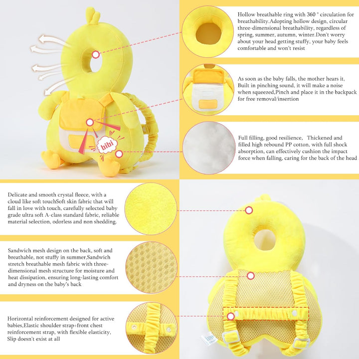 Baby Head Protector Backpack with Knee Pads | Adjustable Safety Pillow for Crawling & Walking Toddlers 6-36 Months, Breathable Infant Travel Essentials (Duck-B)