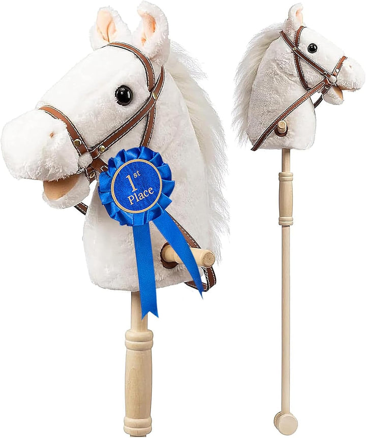 Stick Horse Plush Handcrafted Hobby Horse on a Stick with Wood Wheels Real Pony Neighing and Galloping Sounds for Kids Toddlers Dark Brown 36 Inches(Aa Batteries Required)