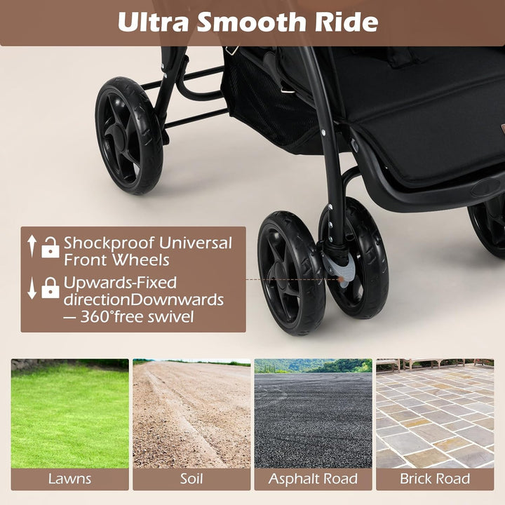 Double Stroller, Foldable Baby Tandem Stroller with Djustable Backrest Canopy Footrest, 5-Point Harness, Storage Basket, Convertible Compact Twin Stroller for Infants and Toddlers