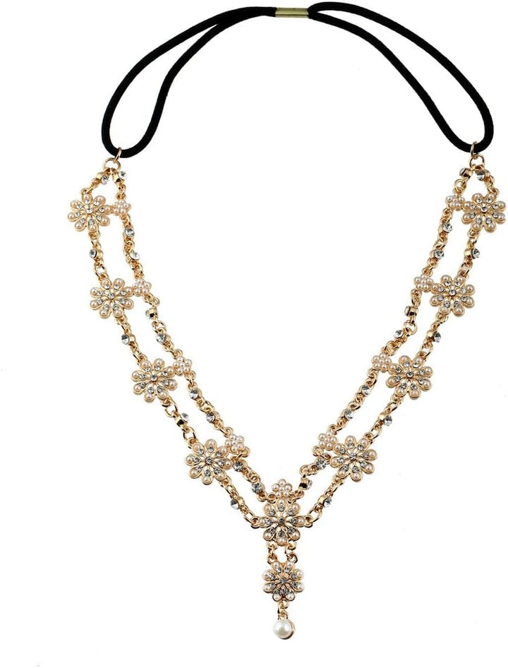 Flower Tassel Head Jewelry Women Fashion Elegant Rhinestone Elastic Head Chain Tiaras Bride Wedding Head Jewelry
