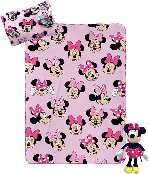 Disney Minnie Mouse Travel Set - 3 Piece Kids Travel Set Includes Blanket, Pillow, & Plush