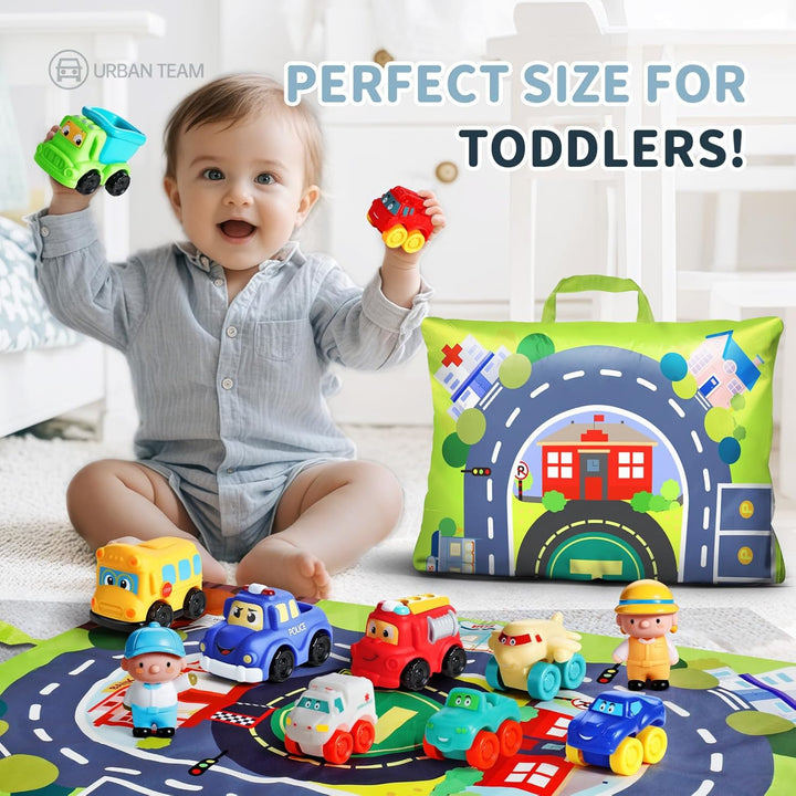 12 PCS Soft Rubber Car Toys for 1 Year Old Boy with Playmat/Storage Bag|1 Year Old Boy Gifts|1St Birthday Gifts for Toddler Toys Age 1-2|Baby Toys 12-18 Months