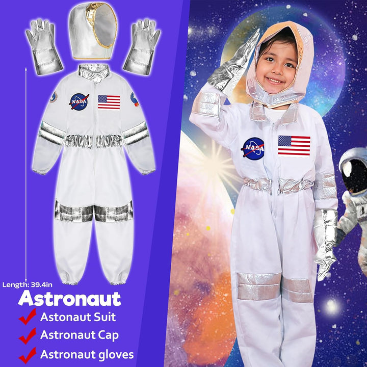 Kids Role Play Dress up Clothes for 3-8 Years Old Play, 4 Sets Astronaut/Doctor/Fireman/Construction Costume for Kids and Toddlers Boys Halloween Costumes
