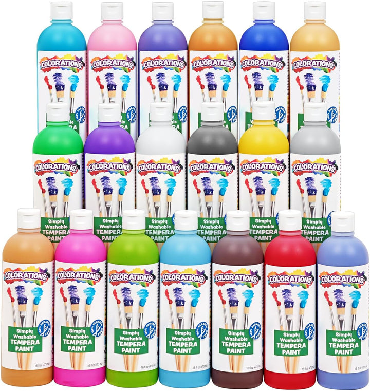 Paraben-Free Simply Washable Tempera Paint, Rainbow plus 8 Pack, Matte Finish, Classroom Supplies, Vibrant Colors, Non-Toxic, Washes off Easily, School, Craft, Art Supply Set, Each 16Oz