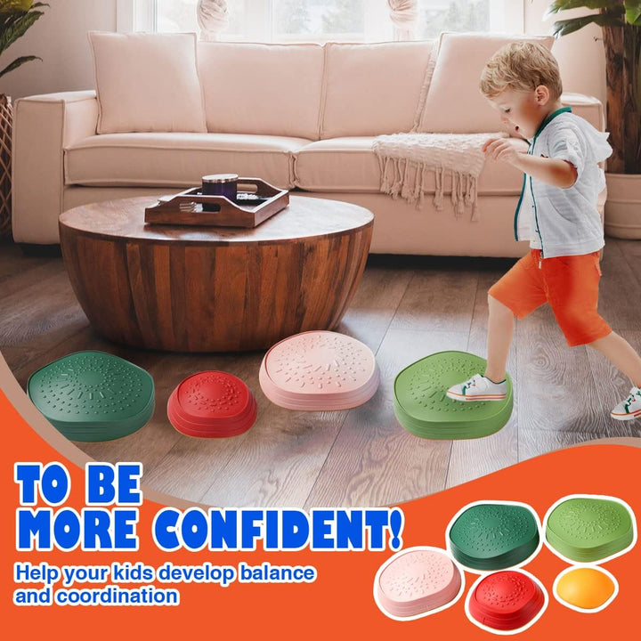 Balance Stepping Stones for Kids, Non-Slip Toddlers Sensory Toys Outdoor or Indoor Play, Promoting Motor Skills and Confidence, Obstacle Course Coordination Toys for Children Age 3 4 5 6 7+