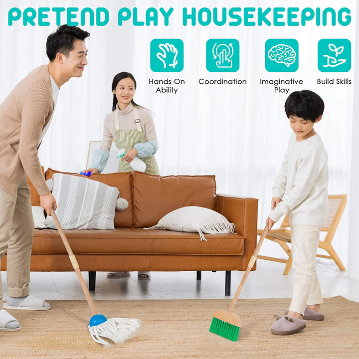 Wooden Kids Cleaning Set for Toddlers,8 Pieces Montessori Cleaning Toys with Kids Broom and Mop Set, Housework Pretend Play Toy Gift for Boys Girls Ages 3+