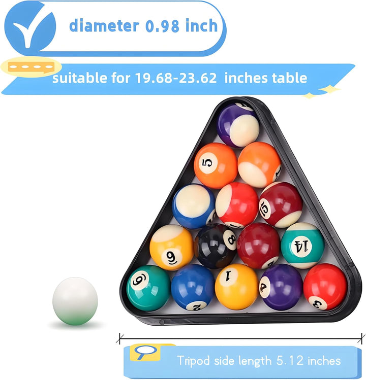 16Pcs Small Tabletop Pool Table Balls, Small Pool Cue Balls Full Set, Indoor Table Game Kids Adults Toy 0.98/1.25/1.49Inch Optional