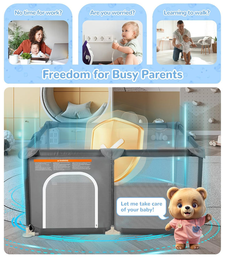 Baby Playpen, 48"×48" Play Pens for Babies and Toddlers, Safe Anti-Fall Play Yard with Gates, Baby Fence with Breathable Mesh, Indoor & Outdoor Kids Activity Center, Anchor Grey