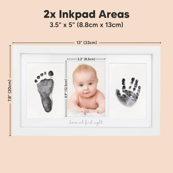 Inkless Baby Hand and Footprint Kit Boy, Girl - No Mess Ink Pad for Handprint, Clean Touch Dog Paw Print Kit, Personalized Baby Shower Gifts, Nursery Newborn Keepsake Frame (Alpine White)