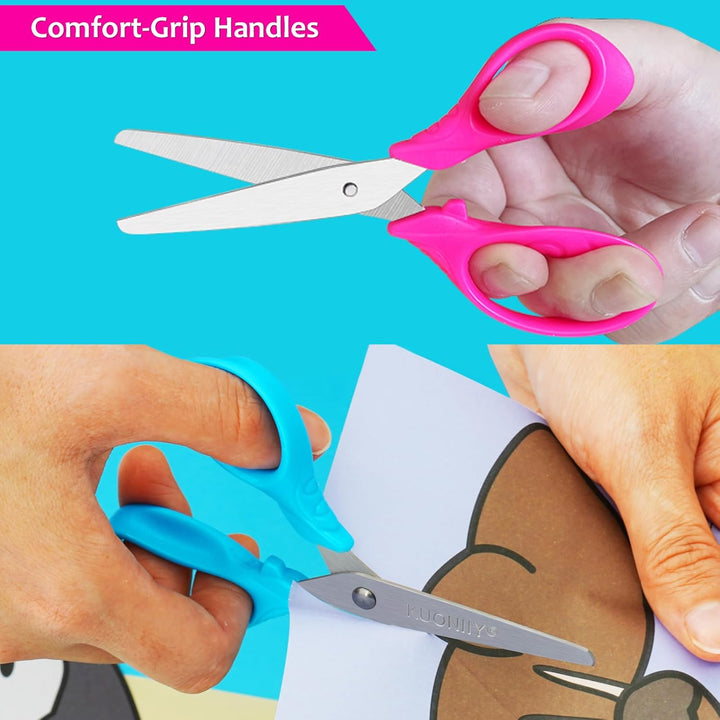 Kids Scissors with Comfort Grip Handles, 5 Inch Blunt Scissors for School and Classroom, Blue, Green, Pink, 6 Pack