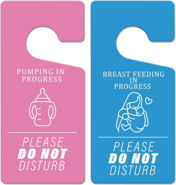 Breast Feeding Door Knob Sign - 2 PCS Pumping in Progress Door Signs Double Sided PVC Do Not Disturb Sign for Home Nursery Baby Room