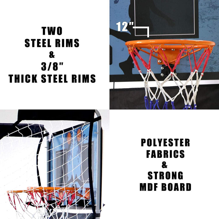 Foldable Indoor Basketball Arcade Game, Electronic Dual Shot Basketball Hoop Arcade Game Machine with 4 Balls and LED Scoring for 2 Players Home Play, Kids, Adults