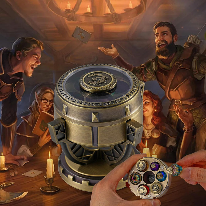 2025 Alchemist’S Metallic Elixir DND Dice Set - 7-Piece RPG Collection in Vintage Chalice Caser for D&D, Sci-Fi, War, or Crime Theme Tabletop Games (Bronze)
