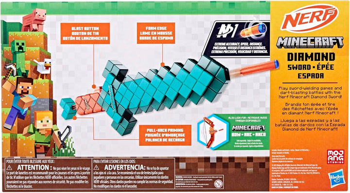 Minecraft Sword Dart Blaster, Pull Back Priming, Foam Edge, 8 N1 Darts, Ages 8+