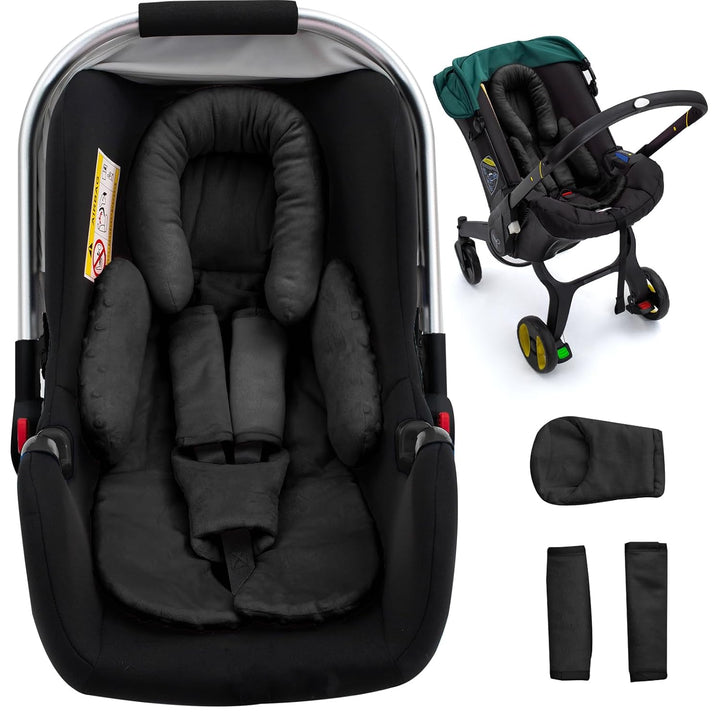 Infant Car Seat Insert with Extra 3 Strap Covers, Thickened Carseat Head and Body Support for Infant, Reversible Baby Car Seat Cushion for Boys Girls, Soft Mink Dot Newborn Insert for Preemie