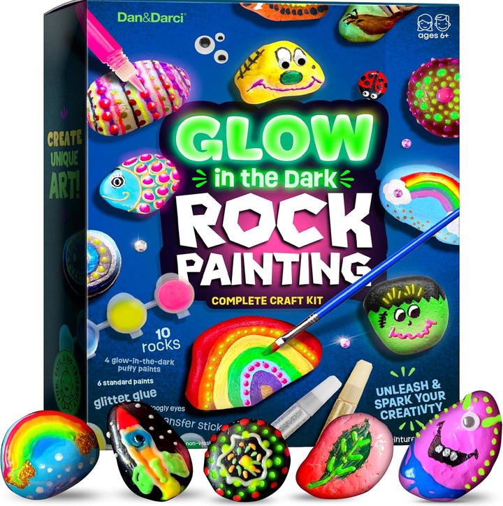 Kids Rock Painting Kit - Glow in the Dark - Arts & Crafts Gifts for Boys and Girls Ages 6-12 - Craft Activities Kits - Creative Art Toys for 6, 7, 8, 9, 10, 11 & 12 Year Old Kid