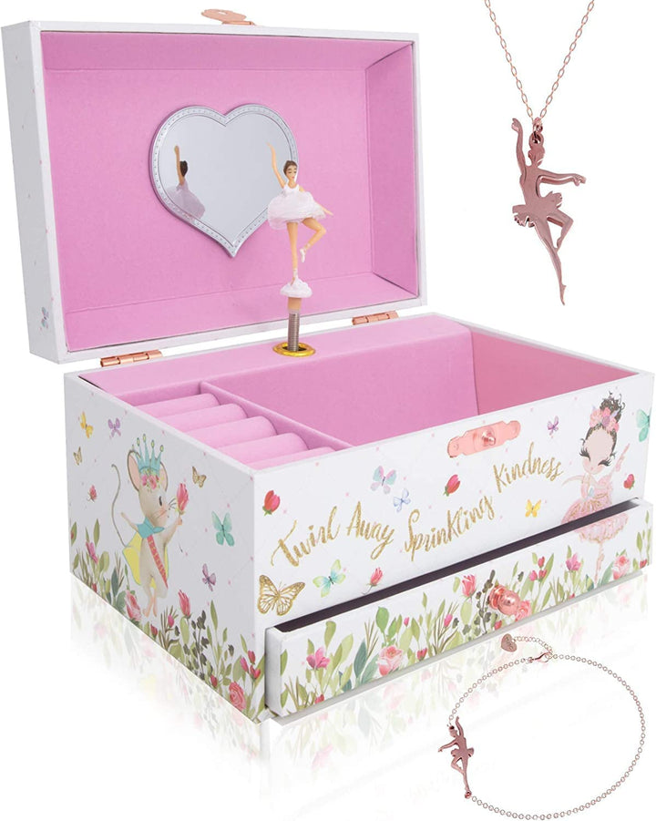 Unicorn Musical Jewelry Box, Classic Melody Storage Organizer Kids Ages 6-12, Wood Construction W/ 2 Compartments