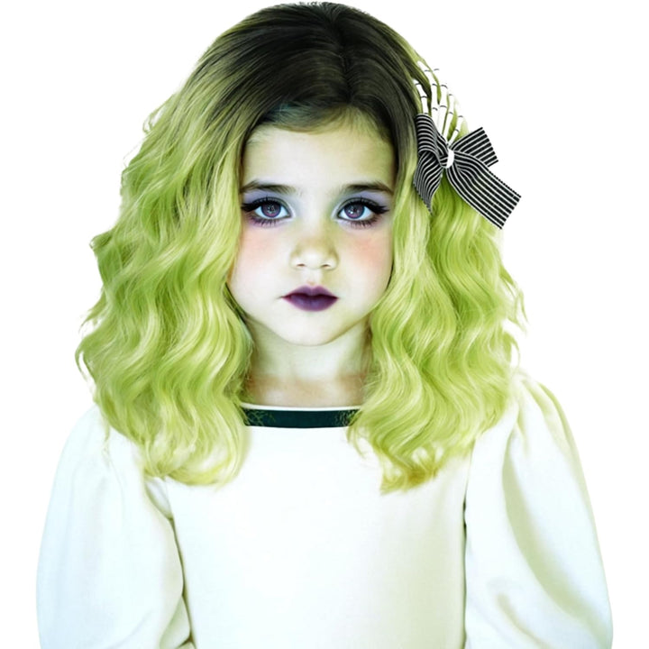 Long Straight Black Kids Wig with Flower Hair Clip, Wigs for Girls Toddler Cosplay 27.6'' Synthetic Hair + Wig Cap for Halloween Party Daily Costumes
