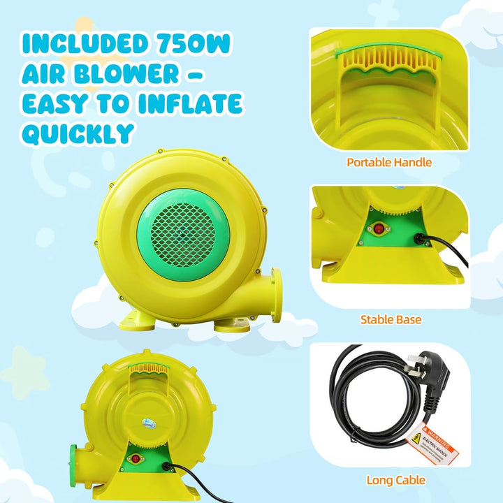 Inflatable Bounce House, 10 in 1 Double Water Slide Bounce House with 750W Blower, Climbing Wall, Jumping, Water Gun, Splash Pool, Basketball Hoop for Kids Indoor Outdoor Backyard