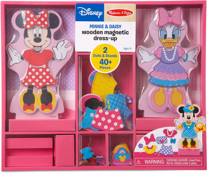Disney Minnie Mouse and Daisy Duck Magnetic Dress-Up Wooden Doll Pretend Play Set (40+ Pcs) Minnie Mouse Toys, Disney Dress up Dolls for Preschoolers and Kids Ages 3+