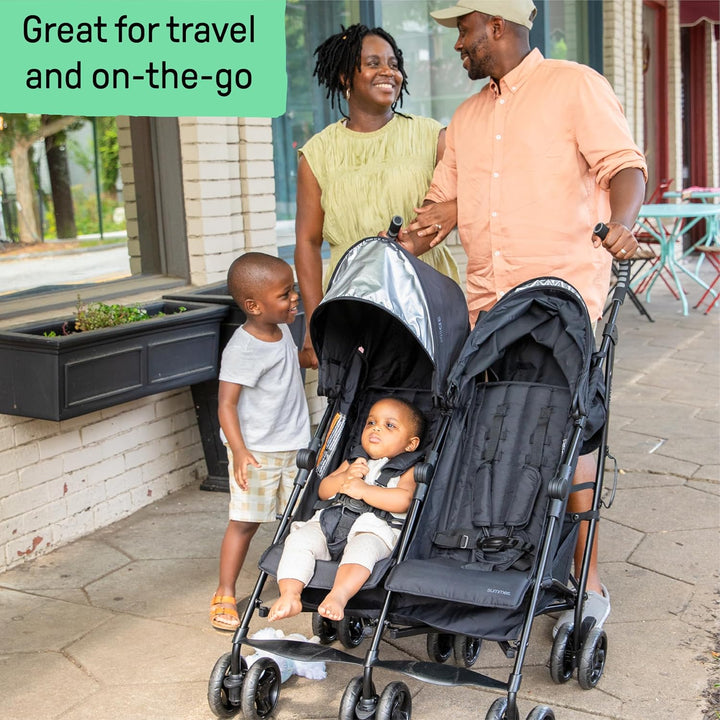 3Dlite Folding Lightweight Side by Side Double Stroller with 5-Point Safety Harness for Infants and Toddlers, Black