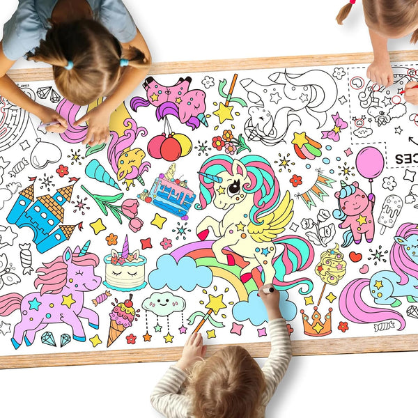 Unicorns Birthday Party Giant Coloring Poster - 31.5X 72 Inches - Versatile Classroom Wall Décor & Unicorns Birthday Decorations-Poster or Table Cover for School Parties and Special Events