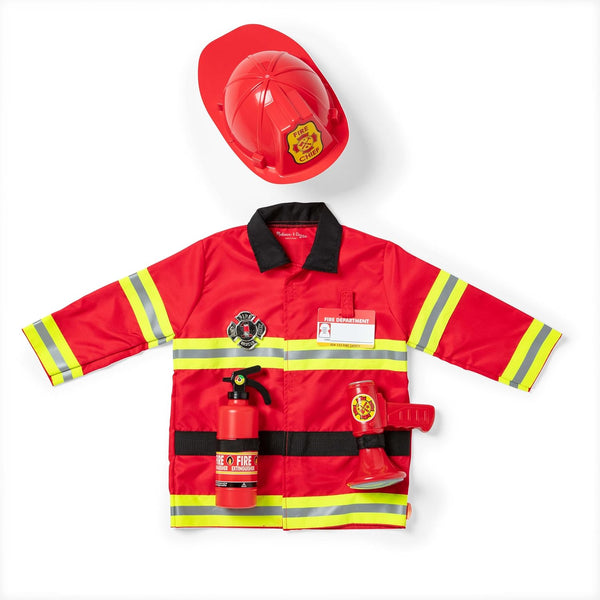 Fire Chief Role Play Costume Dress-Up Set Pretend Fire Fighter Outfit with Realistic Accessories, Firefighter Costume for Kids and Toddlers Ages 3+