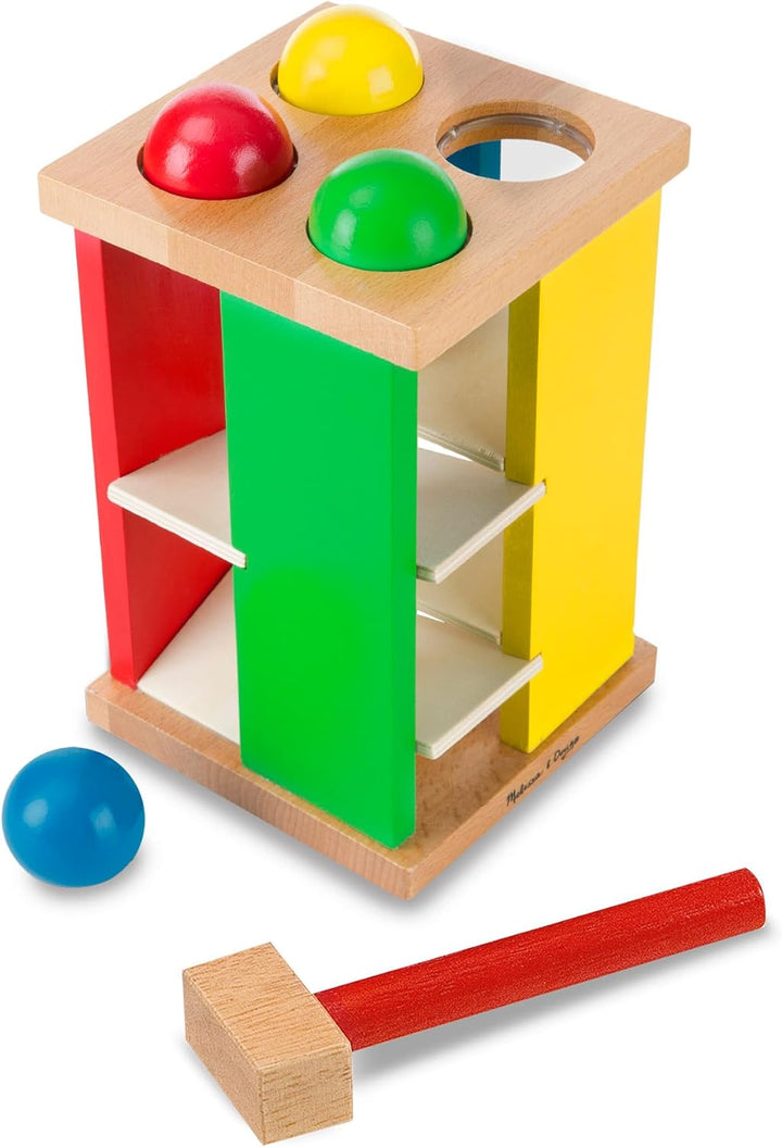 Deluxe Pound and Roll Wooden Tower Toy with Hammer, White