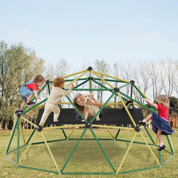 Climbing Dome,10Ft Dome Climber with Hammock, Outdoor Jungle Gym for Kids, Supports Jungle Gym up to 1,000 Lbs, Rust Resistant, Easy to Assemble, Gift for Kids, Blue+Yellow