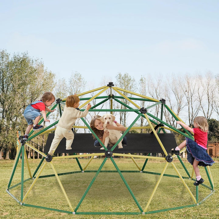 Climbing Dome,10Ft Dome Climber with Hammock, Outdoor Jungle Gym for Kids, Supports Jungle Gym up to 1,000 Lbs, Rust Resistant, Easy to Assemble, Gift for Kids, Blue+Yellow