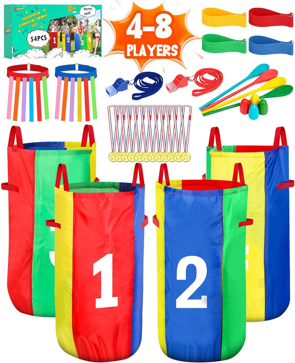 Outdoor Carnival Games, Potato Sack Bags for Kids Adults, Egg Spoon Relay Race, 3 Legged Race Bands, Catch Tail Games, Birthday Party, Field Day Family Day Yard Lawn Easter Fall Festival Games