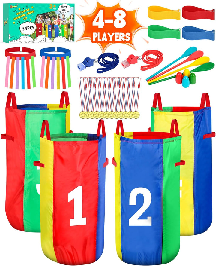 Outdoor Carnival Games, Potato Sack Bags for Kids Adults, Egg Spoon Relay Race, 3 Legged Race Bands, Catch Tail Games, Birthday Party, Field Day Family Day Yard Lawn Easter Fall Festival Games