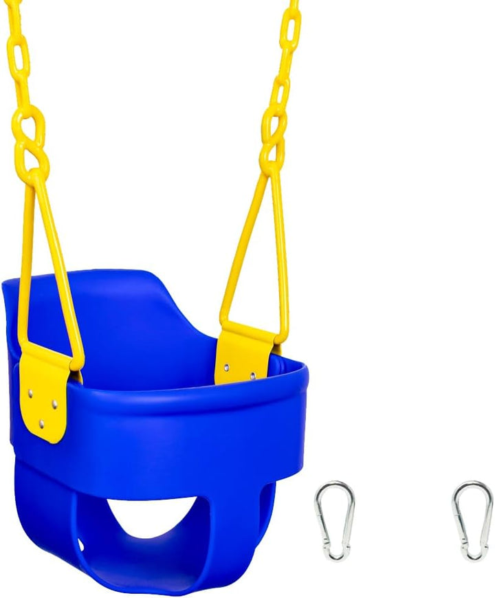 Premium High Back Full Bucket Toddler Swing Seat with Finger Grip, Plastic Coated Chains and Carabiners for Easy Install - Green -