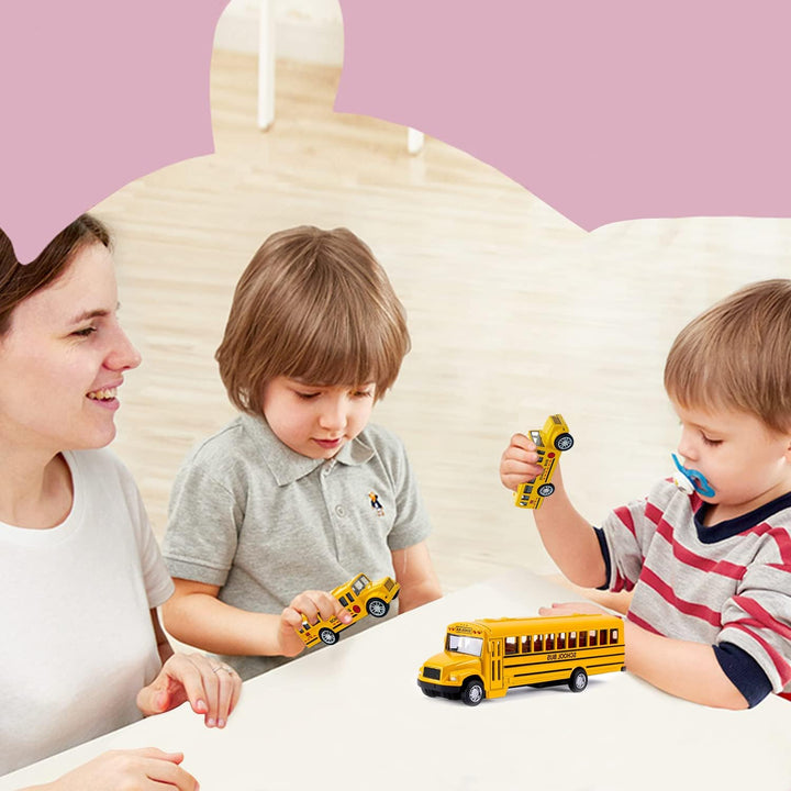 3 Pack Pull Back School Bus Playset, Die-Cast Metal Toy Vehicles with Bright Yellow for Boys Girls Kids Toddlers