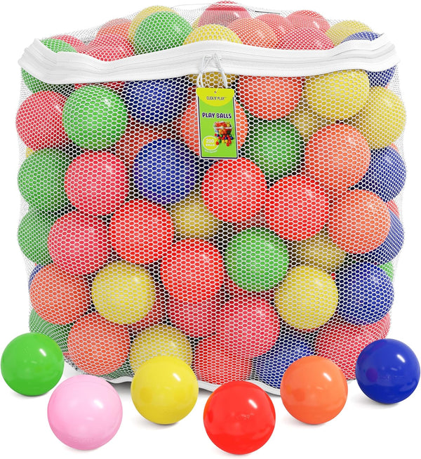 Ball Pit Balls for Kids, Plastic Refill Balls, 200 Pack, Phthalate and BPA Free, Includes a Reusable Storage Bag with Zipper, Bright Colors, Gift for Toddlers and Kids