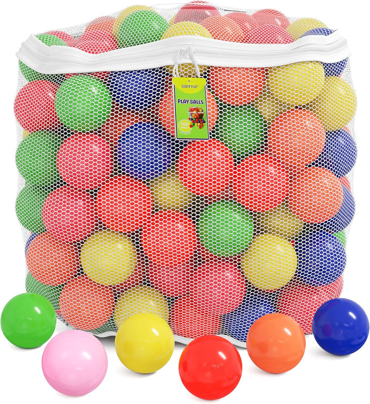 Ball Pit Balls for Kids, Plastic Refill Balls, 200 Pack, Phthalate and BPA Free, Includes a Reusable Storage Bag with Zipper, Bright Colors, Gift for Toddlers and Kids