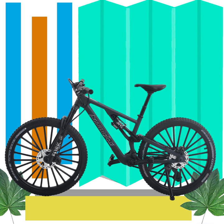 1:8 Scale Die-Cast Mini DS Dual Slalom Mountain Bike Toy FS Bicycle Model Alloy Mini Cake Topper Desktop Decoration Crafts for Cycling Lovers Bike Racers Athletes Children (Black)