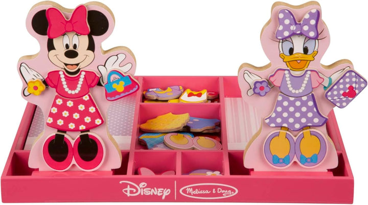 Disney Minnie Mouse and Daisy Duck Magnetic Dress-Up Wooden Doll Pretend Play Set (40+ Pcs) Minnie Mouse Toys, Disney Dress up Dolls for Preschoolers and Kids Ages 3+