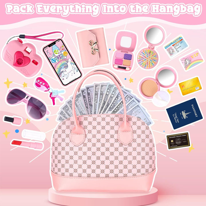 Toddler Play Purse for Little Girls, 35PCS Kids Purse with Pretend Play Princess Toys Includes Handbag, Camera, Phone, Wallet, Key, Kids Purse Birthday Gift for Girls Toddler Age 3 4 5 6+