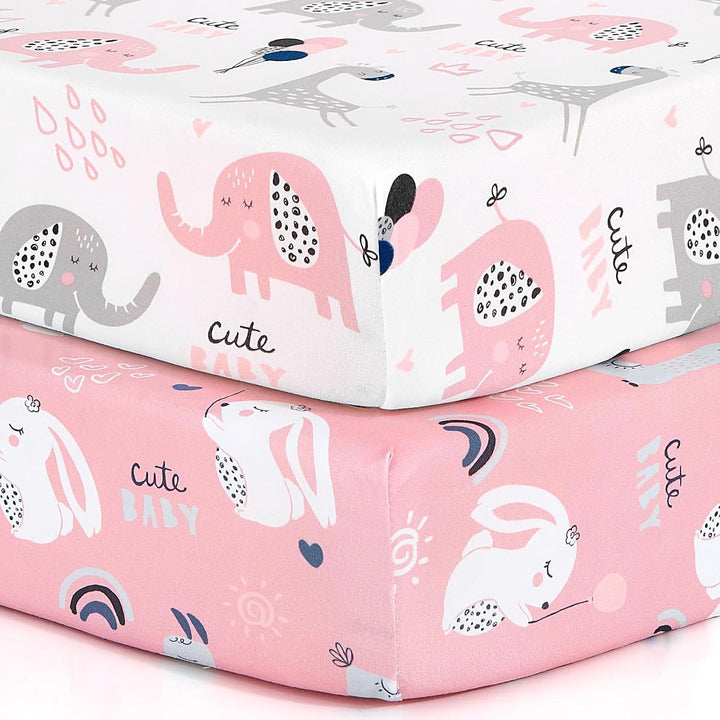 Pack N Play Sheets,  2 Pack Mini Crib Sheets,Stretchy Portable Fitted Playard Sheet Set, Convertible Playard Mattress Cover,Ultra Soft Breathable Material,Elephant Whale