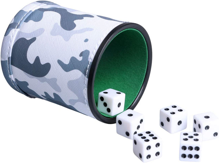 Felt Lined PU Leather Dice Cup Set with 6 Dot Dices (Black, Pack of 1)